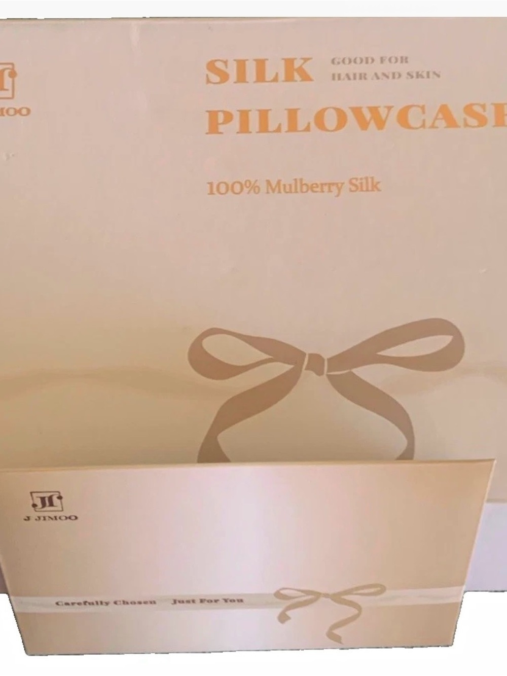 J JIMOO 100% Mulberry Silk Pillowcases Queen Ivory White 2 Pack Zipper Closure